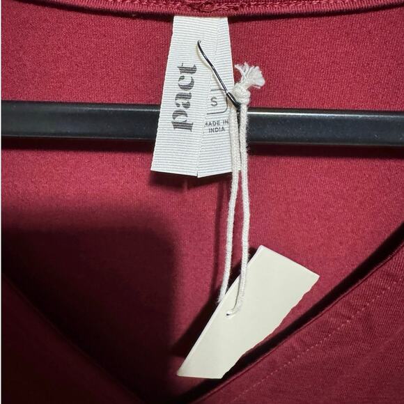 Pact NWT Fit And Flare Easy Dress V Neck Mini Cotton Burgundy Red Size Small - Picture 9 of 12
